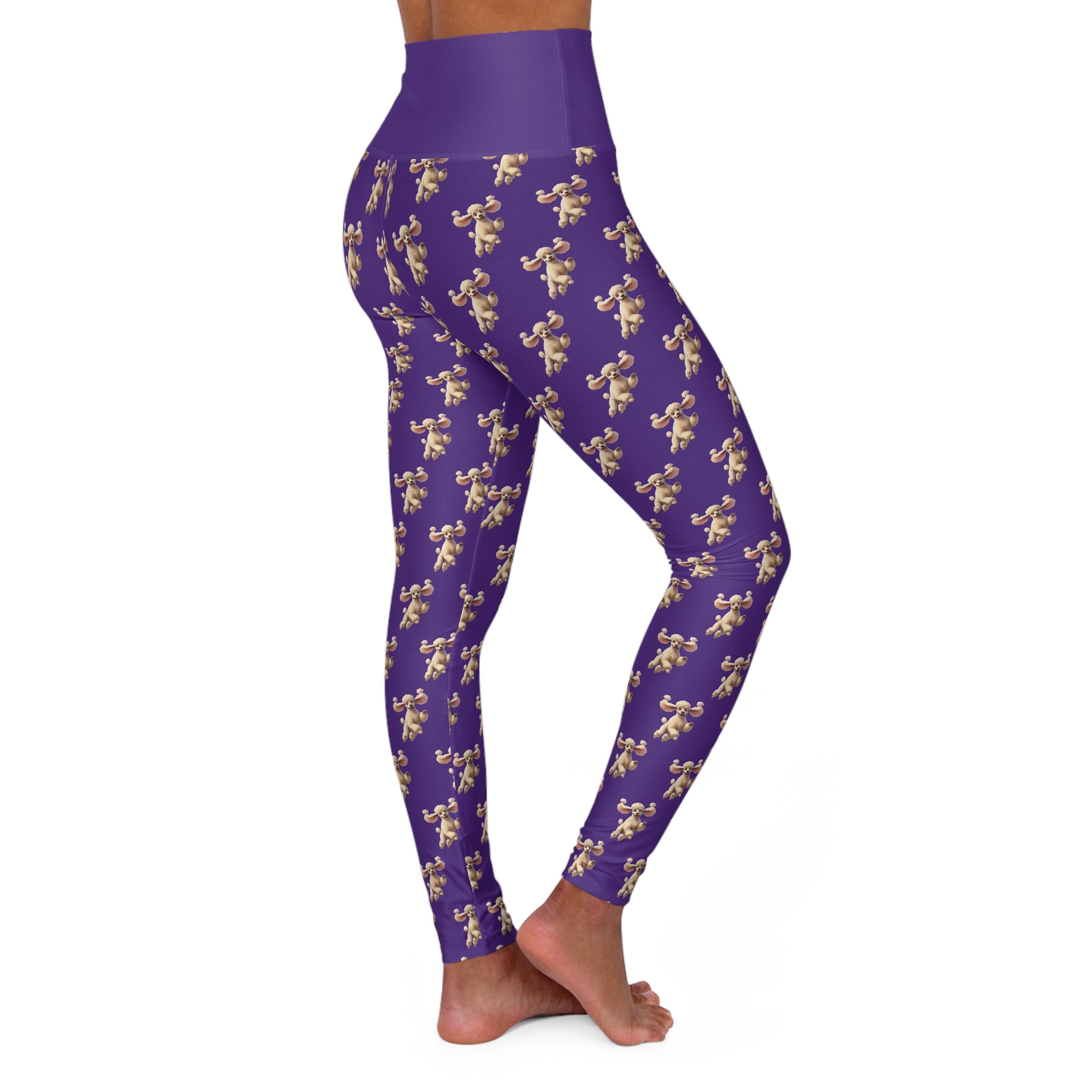 White Poodle High-Waist Purple Yoga Leggings