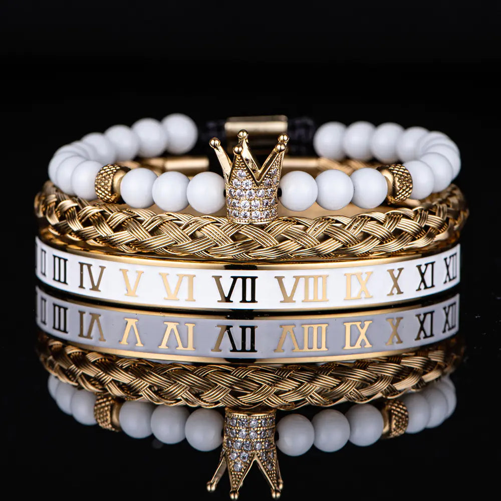 Stainless Steel Bracelet with Roman Numerals Crown