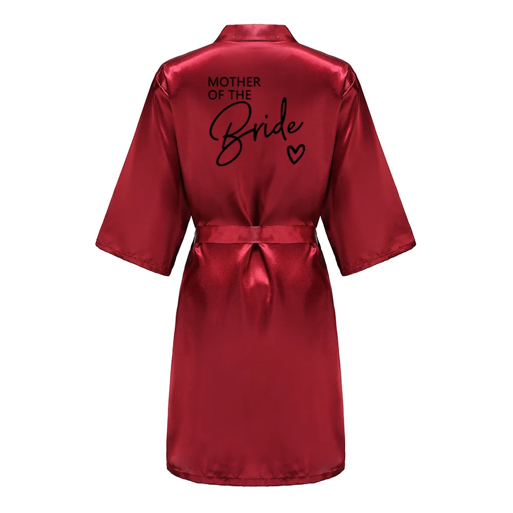 Wedding Party Team Bride Robe With Black Letters Kimono Satin