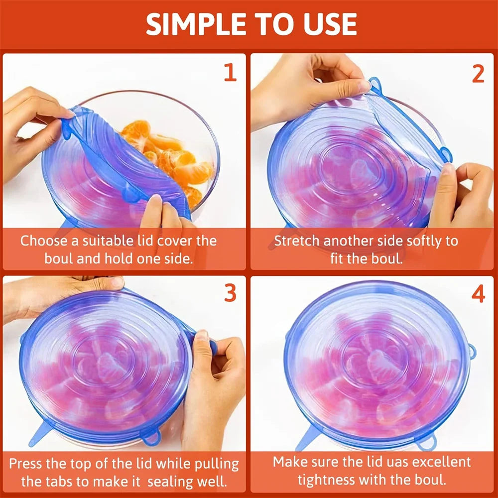 6Pcs Food Grade Silicone Preservation Cover Reusable Airtight