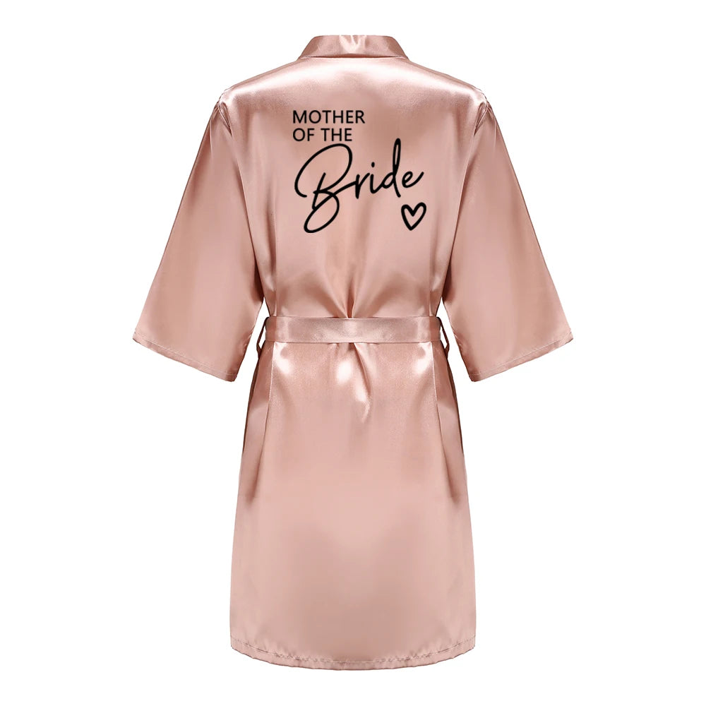 Wedding Party Team Bride Robe With Black Letters Kimono Satin