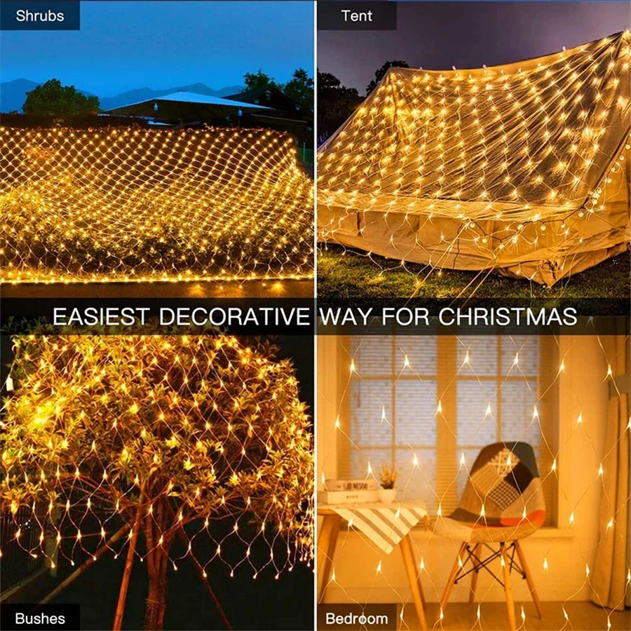 Room Decor Curtain LED Net Mesh Fairy Lights String EU/US Plug Christmas Wedding Garland for Bedroom Garden Wall outdoor