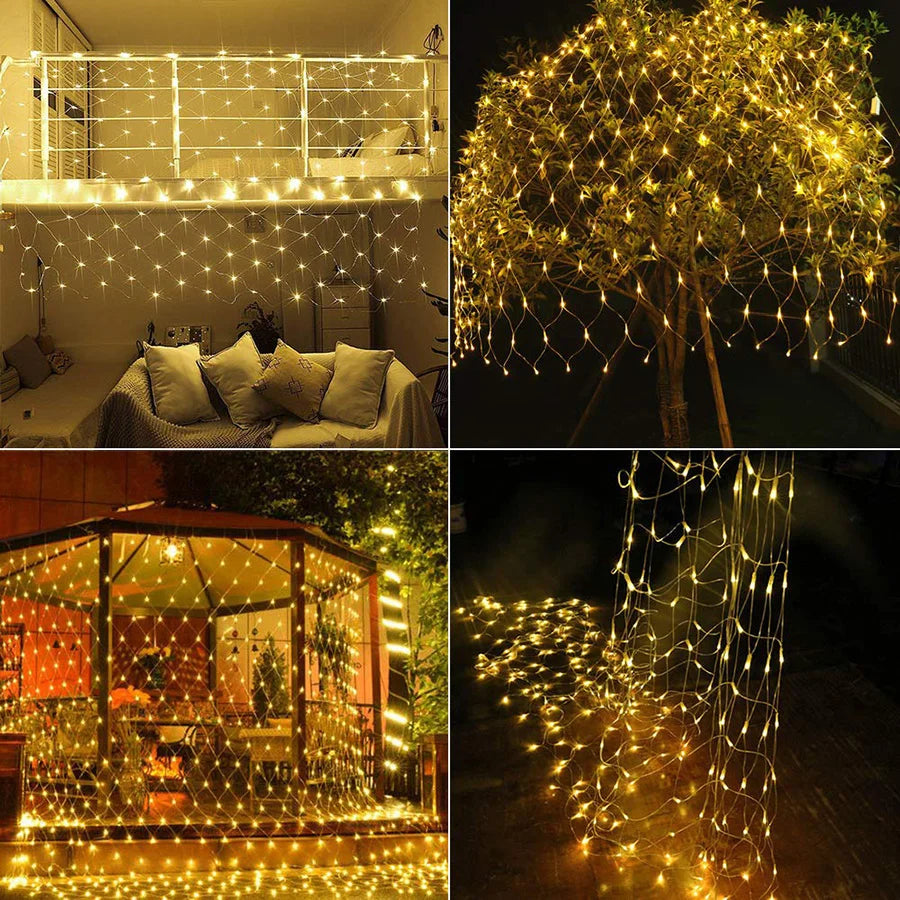 Room Decor Curtain LED Net Mesh Fairy Lights String EU/US Plug Christmas Wedding Garland for Bedroom Garden Wall outdoor