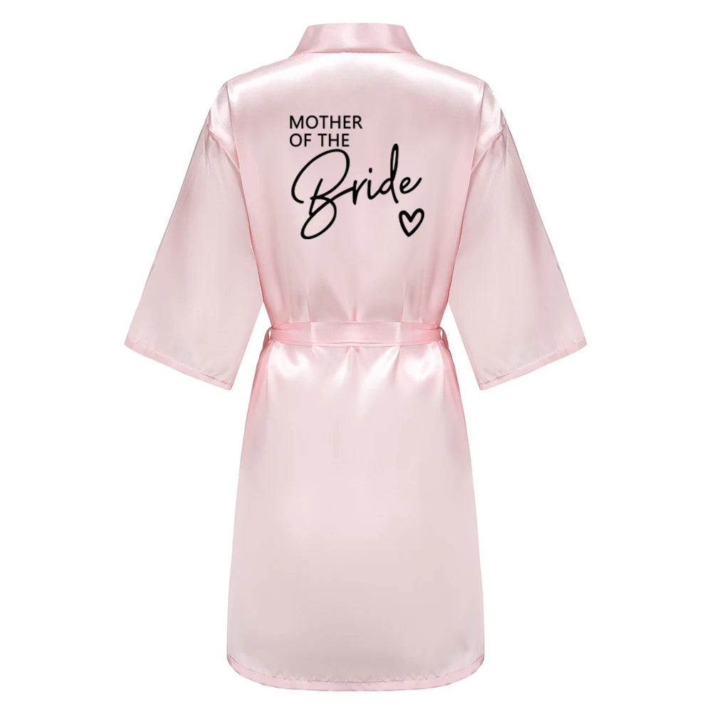 Wedding Party Team Bride Robe With Black Letters Kimono Satin