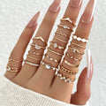 23PCS Fashion Luxury Shiny Zircon Wave Multi-Element Design Women's Ring Set, Suitable or Women's Daily Wear Rings