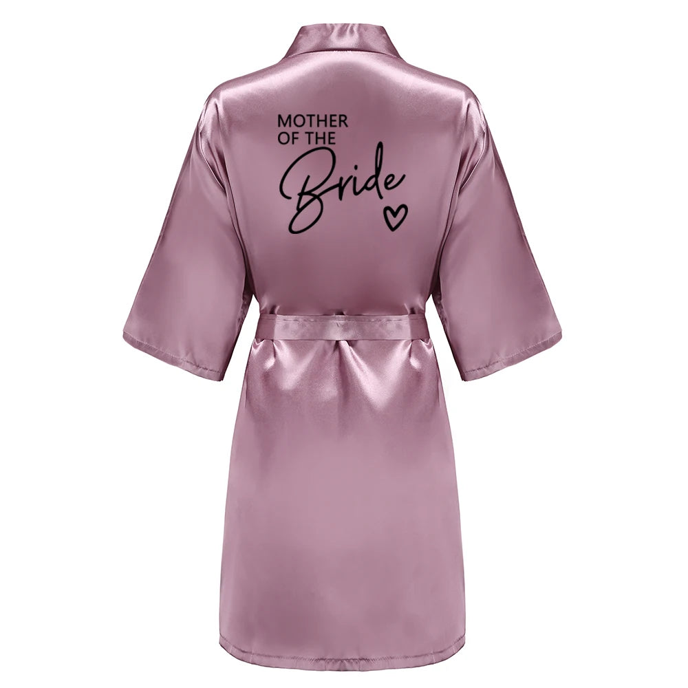 Wedding Party Team Bride Robe With Black Letters Kimono Satin
