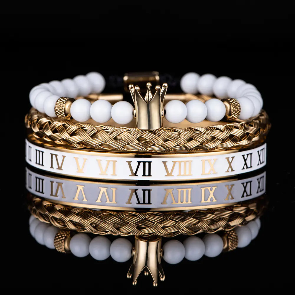 Stainless Steel Bracelet with Roman Numerals Crown
