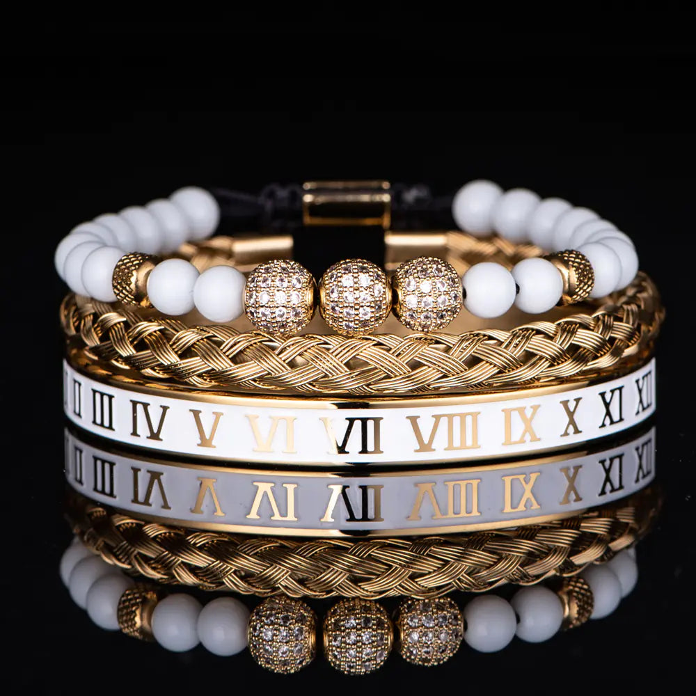 Stainless Steel Bracelet with Roman Numerals Crown
